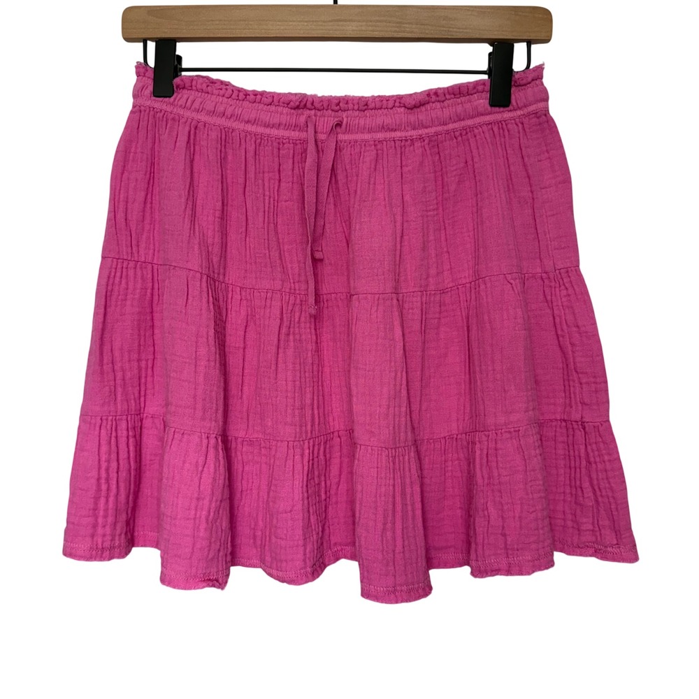 Aerie Pink Textured Gauze Raw Hem Mini Skirt Elastic Waist Small KJYH55WW